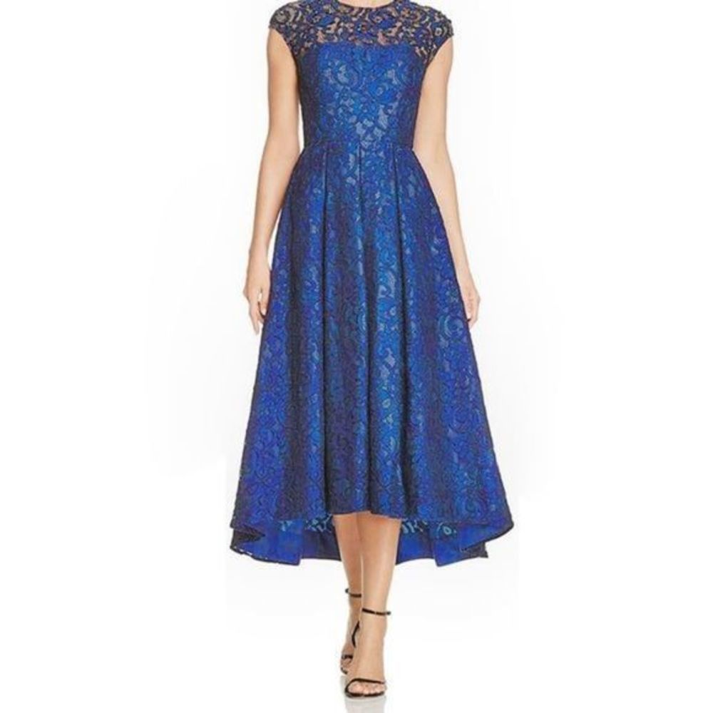 Carmen Marc Valvo Royal Blue Lace High-Low Evening Dress